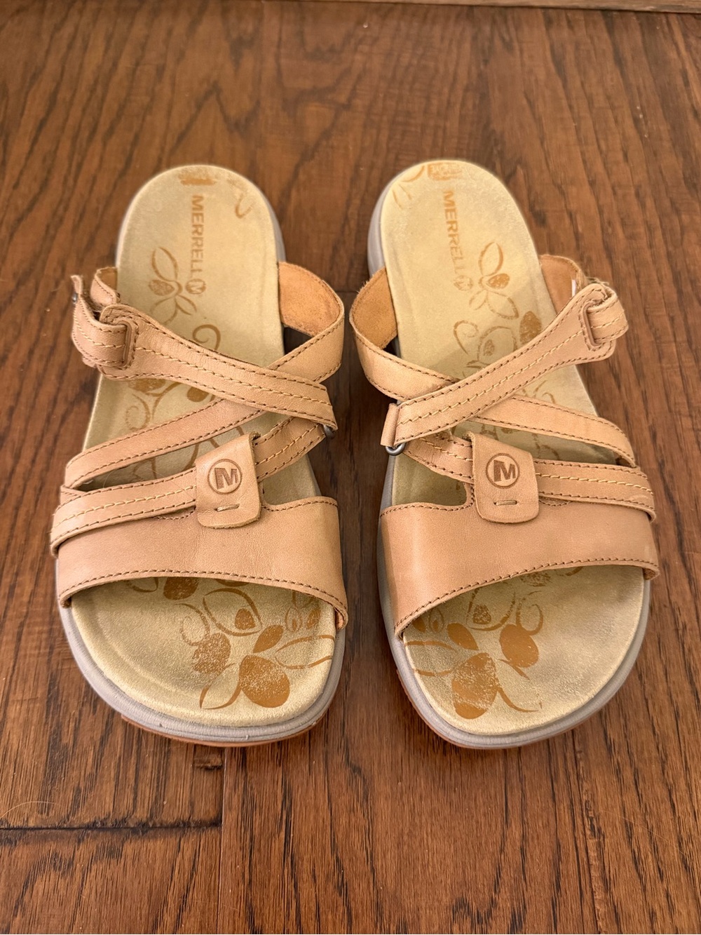Merrell Sandspur Rose Sand Dollar Tan Leather Strappy Slide Sandals Size 9